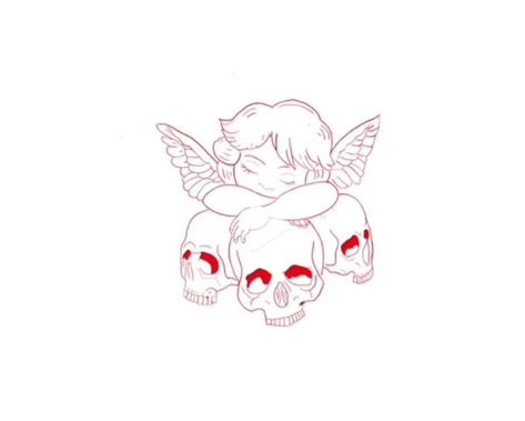 Angel With Skulls Tattoo, Cherub And Skull Tattoo, Angel Skull Tattoo, Angel Tattoo Stencils, Full Chest Tattoos, Cute Thigh Tattoos, Cupid Tattoo, Cherub Tattoo, Magic Runes