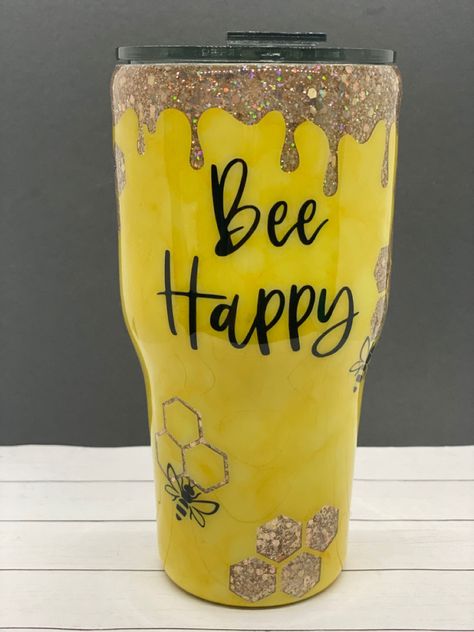 Yellow Glitter Tumbler, Bee Glitter Tumbler, Glitter Alcohol, Honeycomb Tumbler, Bumble Bee Tumbler, Honey Bee Tumbler, Toy Drive, Glitter Tumblers, Bee Happy