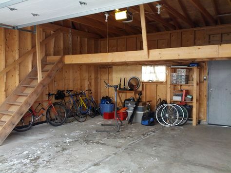 My SO and I just bought our first home, I'm more excited for the garage. - Imgur Garage Storage Loft, Porsche Garage, Build Garage, Pallet Deck Diy, Pallet Deck, Plan Garage, Garage Floor Paint, Overhead Garage Storage, Room Storage Diy