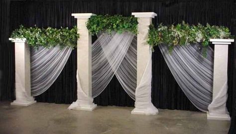 Grecian Columns and Draping for Stage Decor Greek Party Theme, Wedding Columns, Do It Yourself Decoration, Toga Party, Prom Themes, Prom Decor, Prom Theme, Greek Wedding, Ceremony Backdrop