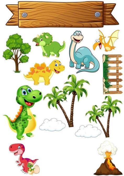 Dino Cake Topper Printable, Topper Dinosaurus, Dinosaurus Cake, Topper Dino, Dinasour Birthday, School Labels Printables, Dino Birthday Cake, Topper Kue, Dinosaur Cake Topper