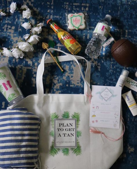 miami bachelorette swag bag Bachelorette Swag, Sarah Tucker, Miami Bachelorette, Swag Bags, Joyful Life, Swag Bag, Flower Crowns, Palm Print, Turkish Towels