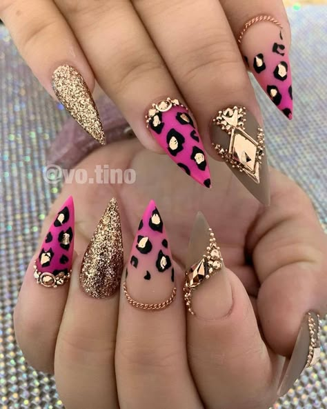 Ongles Bling Bling, Leopard Nail Designs, Rose Gold Nails, Leopard Nails, Animal Print Nails, Pink Cheetah, Beautiful Nail Designs, Hot Nails, Luxury Nails