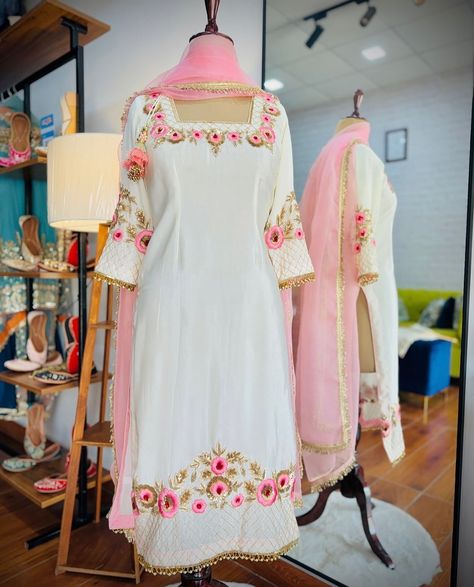 Place your order by DM or call, #suits #punjabisuits #boutique #shopping #women #clothing Latest Punjabi Suits, Punjabi Dress Design, Suits For Women Indian, Rich Clothes, Embroidery Fashion Detail, Fancy Suit, Classy Outfits For Women, Boutique Suits, Kurti Designs Latest