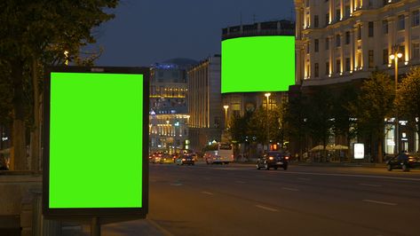 Two billboards with a green screen. In the evening, on a busy street. Stock Footage #AD ,#screen#evening#billboards#green