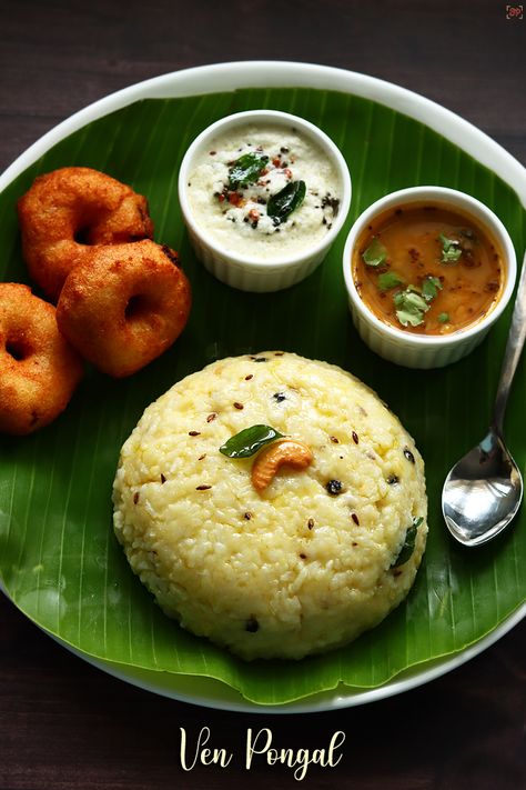 Ven Pongal Recipe | Ghee Pongal Recipe - Sharmis Passions Pongal Dish, Ven Pongal Recipe, Ven Pongal, Pongal Recipe, South Indian Dishes, South Indian Breakfast Recipes, Ghee Recipe, South Indian Breakfast, Cooking Rice