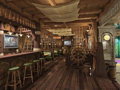 Pirate Playroom, Pirate Bar, Nautical Bar, Resto Bar, Nautical Interior, Basement Redo, Nautical Room, Vis Dev, Pirate Decor