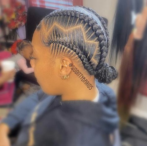 Braids, protective hairstyles, stitch braids Braids Hairstyles With Bun, Black Hair Natural Hairstyles, 4 French Braids, French Braids Black Hair, Fantasy Hairstyles, Cornrow Updo Hairstyles, Short Haircut Tutorial, Sleek Braided Ponytail, Dresses Diy