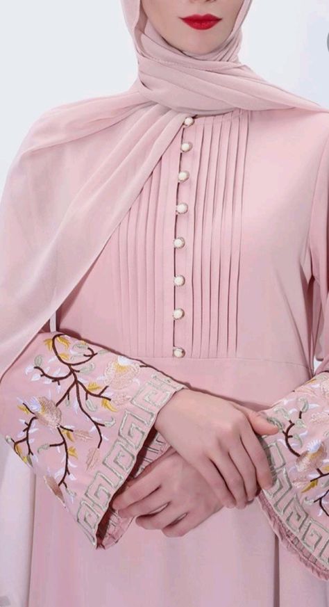 Clever Sewing Hacks You Haven't Seen Before/Simple Neck Design With Pintucks and Buttons.easiest way Embroidered Abaya, Full Sleeves Design, Dress Abaya, Lace Dress Design, Neck Designs For Suits, Kurti Designs Latest, Kurti Embroidery Design, Kurta Neck Design, Casual Hijab