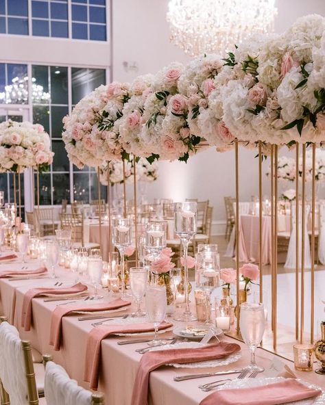 Pink Wedding Receptions, Baby Pink Wedding, Blush Wedding Theme, Green Wedding Decorations, Sweet 15 Party Ideas Quinceanera, Quinceanera Pink, Pink Quince, Dream Wedding Reception, Pink And White Weddings