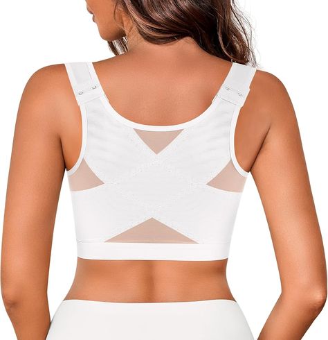 J-pone Women's Front Closure Bra with Posture Correcting Bra Full Coverage Wireless Back Support Bras for Women with Nipple Covers, White S at Amazon Women’s Clothing store Women Posture, Posture Corrector Bra, Front Closure Bras, Posture Corrector For Women, Butterfly Bra, Posture Bra, Post Surgery Bra, Front Closure Bra, Bra For Women