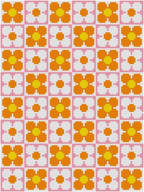 Flower Stitch Pattern, Cross Stitch Square Pattern, Tapestry Flower Pattern, Cross Stitch Square, Cross Stitch Aesthetic Pattern, Patchwork Cross Stitch, Cross Stitch Patterns Simple, Cross Stitch Inspiration, Cross Stitch Background