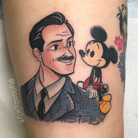 Walt Disney Tattoo, Babe Tattoo, Walt And Mickey, Tattoos Disney, Mickey Tattoo, Mickey Mouse Tattoo, Disney Sleeve Tattoos, Disney Sleeve, Mouse Tattoos