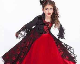 Vampire girls costume | Etsy Most Popular Halloween Costumes, Popular Halloween Costumes, Diy Haunted House Props, Twirling Dress, Halloween Infantil, Vampire Costumes, Diy Halloween Games, Skeleton Halloween Costume, Girls Costumes