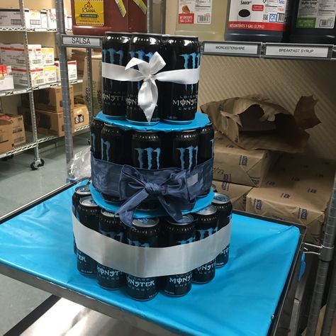 Monster Drink Cake, Monster Energy Cake, Drink Cake, Candy Birthday Cakes, Monster Pictures, 17th Birthday Ideas, Blue Monster, Monster Crafts, Monster Energy Drink