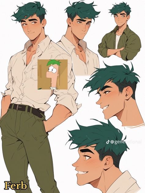 Phineas E Ferb, Cartoon Characters As Humans, Speed Bump, Anime Version, Phineas And Ferb, Guy Drawing, Character Design Male, 영감을 주는 캐릭터, Character Design References