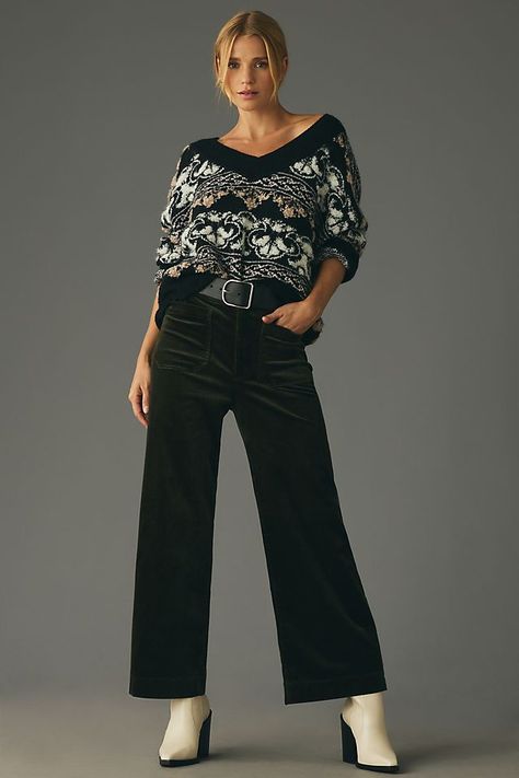 The Colette Cropped Wide-Leg Corduroy Pants by Maeve Colette Pants Outfits, Colette Pants, Red Wide Leg Pants, Cropped Wide Leg Jeans, Cropped Wide Leg Pants, Petite Pants, Christmas 2023, 50 Fashion, Cozy Fashion