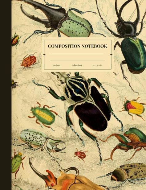 Composition Notebook: Beautiful Vintage Beetle Illustration. College Ruled, 120 Pages, 7.5" x 9.75": M.H., Elizabeth: 9798538248933: Amazon.com: Books Vintage Beetle, Beetle Illustration, Book Cover Art Diy, Binder Cover Templates, Composition Notebook Covers, School Book Covers, Folder Cover, Notebook Cover Design, Book Cover Template