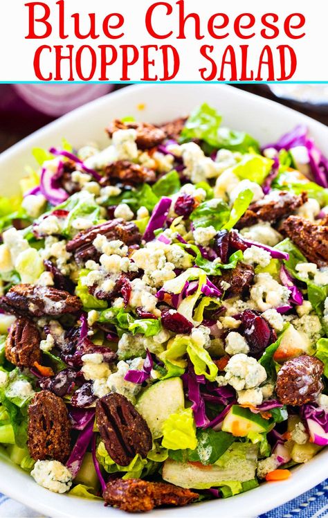 Blue Cheese Chopped Salad with Craisins and Candied Pecans. Blue Cheese Chopped Salad, Blue Cheese Salad Recipes, Candied Pecans For Salad, Blue Cheese Recipes, Blue Cheese Salad, Chopped Salad Recipes, Christmas Salads, Pecan Salad, Cranberry Salad