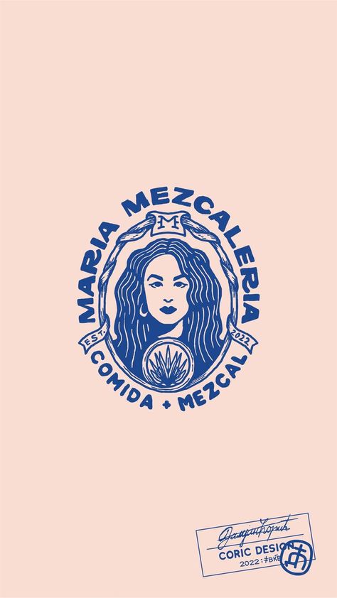 Logo Design for an authentic Mezcal restaurant run by a husband and wife duo in Waco, Texas. As the brand’s name is an homage to the Mexican actress María Félix, I decided to depict her in the logo, along with an agave plant. The graphics are paired with chunky hand-drawn type in an oval lockup #coricdesign #restaurantbranding #visualidentity Food Logo Ideas Creative, Food Logo Ideas, Logo Ideas Creative, Mexican Graphic Design, Hand Drawn Logo Design, Mexican Actress, Popular Logos, Beautiful Logos Design, Sun Logo