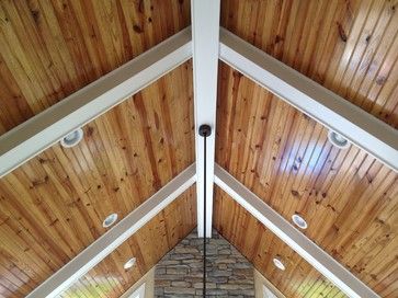 pine beams in ceiling | Family Room pine ceiling Design Ideas, Pictures, Remodel and Decor Painting Wood Ceiling, Beams Kitchen, Knotty Pine Ceiling, Painted Wood Ceiling, Painted Ceiling Beams, Pine Ceiling, Paint Ceiling, Painted Beams, Vaulted Ceiling Living Room