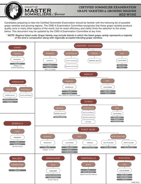 Red Wines and Regions for Court of Master Sommeliers Wine Infographic, Wine Chart, Wine Facts, Wine Sommelier, Wine Folly, Wine Map, Wine Knowledge, Pouring Wine, Wine Education