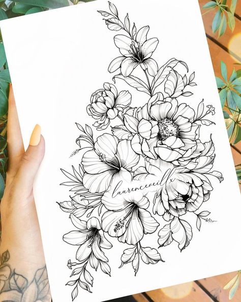 Tropical Flower Tattoos, Printable Stencil, Lily Design, Meaningful Tattoos For Women, Tattoo Templates, Neck Tattoos, Tattoos Women, Stencils Printables, Lily Tattoo