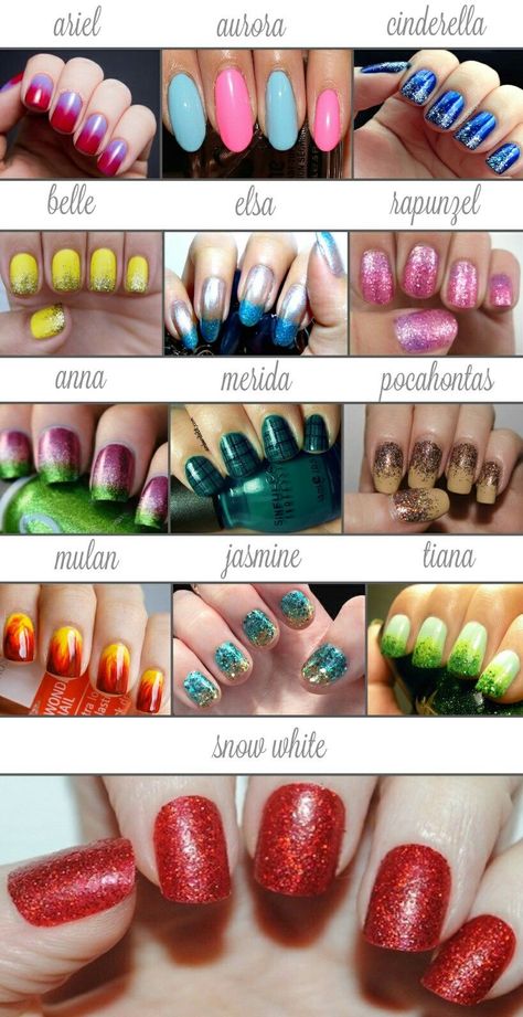 Disney Brave Nails, Disney Princess Nails Simple, Disney Princess Themed Nails, Disney Princess Nail Ideas, Disney Princess Inspired Nails, Disney Inspired Nails Simple, Merida Nails, Descendants Nails, Disney Nail Designs Princesses