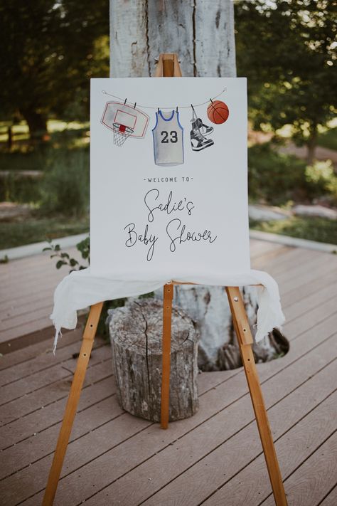 March Madness Baby Shower Ideas, Sports Themed Baby Shower Ideas For Boys, Baby Shower Sports Theme Boy, Sport Baby Shower Theme, Basketball Baby Announcement, Nike Baby Shower Theme, Basketball Theme Baby Shower Ideas, Basketball Baby Shower Theme, Sports Theme Baby Shower Ideas