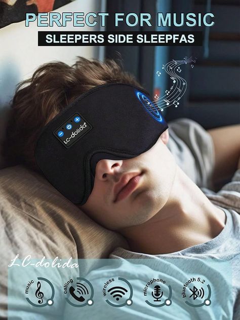 LC-Dolida Sleep Mask With Bluetooth Headphones Bluetooth Sleep Mask Sleep Headphones,3D Eye Mask For Sleeping Mask Music Sleeping Headphones For Side Sleepers Meditation Gifts Gadgets For Men WomenI discovered amazing products on SHEIN.com, come check them out! Sleeping Headphones, Sleep Headphones, Headphones Bluetooth, Cool Tech Gadgets, Meditation Gifts, Electronic Gifts, Gadget Gifts, Stereo Speakers, Cool Tech