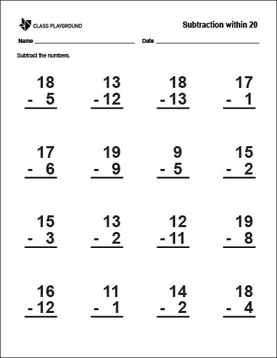 Printable Subtraction Within 20 Worksheet Addition And Subtraction Worksheets 1-20, Subtraction Up To 20 Worksheets, Subtraction Worksheets Grade 1, Subtraction For Grade 1, Subtraction Within 20 Worksheets, Basic Subtraction Worksheets, Subtraction Facts Worksheet, Subtraction To 20, Addition And Subtraction Within 20