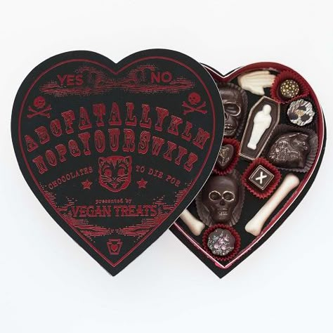 The Spooky Vegan: Enchant Your Sweet with the Fatally Yours Chocolate Box this Valentine's Day 2018 Sally Hemmings, Valentine Chocolates, Heart Shaped Boxes, Gothic Valentine, Spooky Food, Valentine Chocolate, Valentines Food, Gourmet Chocolate, Dark Heart