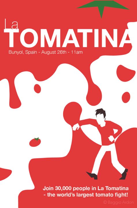 10-minute Poster challenge for La Tomatina held in Bunyol, Spain every year #Tomatina #Spain #Bunyol #tomato #fight #poster #illustration #graphic #design #typography Tomato Poster Design, Tomato Graphic Design, Tomato Poster, Seeds Packaging, La Tomatina Festival, Spanish Festivals, Poster Challenge, La Tomatina, Abstract Coloring Pages