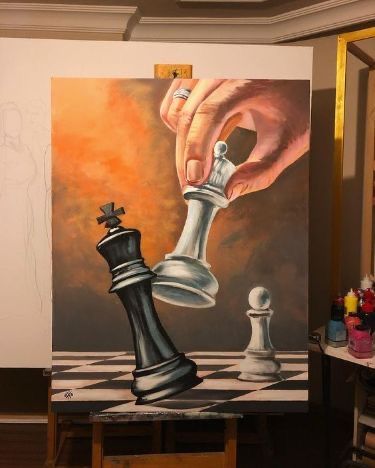 Poster Color Painting Artworks, Orange Yellow Color, Colorful Canvas Art, Playing Chess, Sky Art Painting, Beautiful Art Paintings, Canvas Painting Designs, Art Painting Gallery, Painting Art Lesson