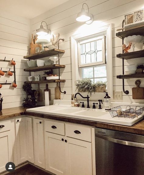 Cast Iron Sink Kitchen, Maximalist Kitchen Ideas, Window In Kitchen, Vintage Kitchen Sink, Minwax Stain Colors, Maximalist Kitchen, Minwax Stain, Farmhouse Remodel, Cabin Kitchens