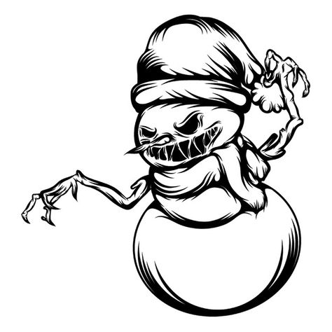 Premium Vector | The tattoos illustration of the scare snowman using the christmas hat Creepy Christmas Tattoo Flash, Evil Snowman Drawing, Xmas Tattoo Design, Funny Easy Drawings, Snowman Tattoo, Haunted Christmas, Xmas Tattoo, Tattoos Illustration, Winter Tattoo