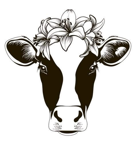 Cow Drawing Easy, Cow With Flower Crown, Cow Face Svg, Cow Head Svg, Cow With Flowers, Cow Tattoo, Cow Svg, Cow Drawing, Budget Crafts