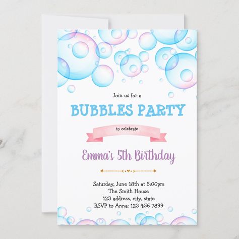 Bubbles Birthday Party, 18th Birthday Invitations, Bubble Invitations, Pool Birthday Invitations, Bubble Birthday Parties, Bubble Birthday, Summer Party Invitations, Bubble Party, Girl Bday Party