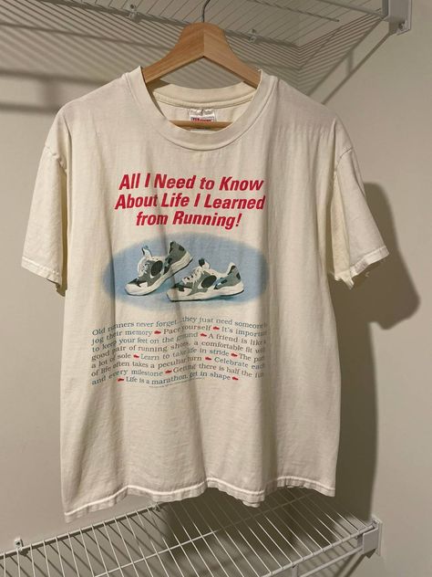 Vintage Vintage Running T-Shirt | Grailed Vintage Tshirt Aesthetic, Vintage Running Shirt, Vintage Running Aesthetic, 90s Tshirt Design, Thrifted Tshirt, Outfit Ideas Shirt, Vintage T Shirt Design, Shirt Outfit Ideas, Vintage Rock Tees