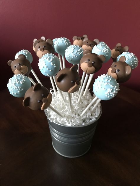 Teddy Bear Cake Pops Baby Head Cake, Bear Cake Pops, 49ers Cake, Teddy Bear Baby Shower Theme, Teddy Bear Birthday Party, Bear Baby Shower Theme, Baby Shower Cake Pops, Teddy Bear Birthday, Teddy Bear Cakes