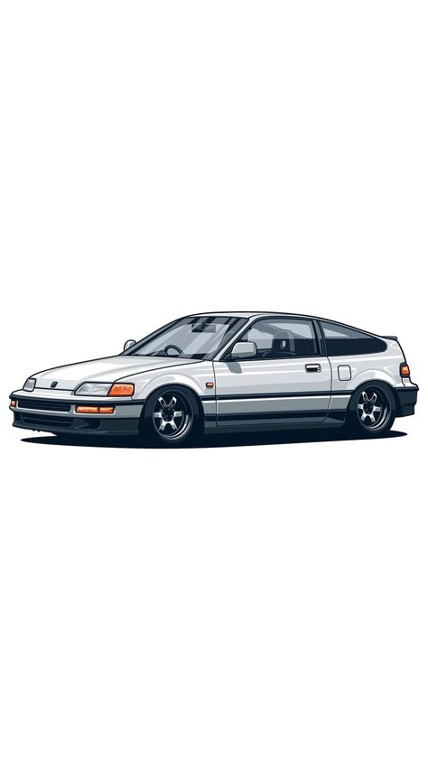 Crx Wallpaper, Honda Crx Wallpaper, Honda Crx Drawing, Jdm Illustration, Jdm Wallpaper Cartoon, Jdm Artwork, Cartoon Jdm Car, Jdm Illustration Wallpaper, Chevy Camaro Zl1