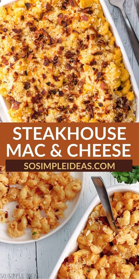 Love Longhorn Steakhouse Mac and Cheese? This copycat recipe is perfect for a weekend night with friends or family. It's sure to impress! Steak House Mac And Cheese Recipe, Long Horn Mac And Cheese, Steakhouse Macaroni And Cheese, Fancy Mac And Cheese Recipe, Longhorn Mac And Cheese Recipe, Outback Mac And Cheese Recipe, Short Rib Mac And Cheese, Steakhouse Mac And Cheese Recipe, Steak Mac And Cheese