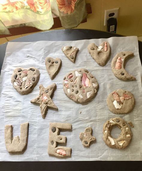 Baked Sand Clay. We cut out letters using simple knife and had fun... Simple Knife, Sand Clay, Cut Out Letters, Sand Crafts, Sugar Cookie, Cut Out, Baking