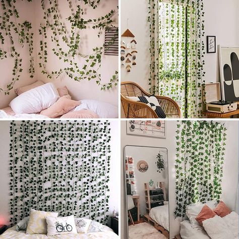 12 Pack Fake Vines for Room Decor Artificial Ivy Garland with Clip Green Flowers Hanging Plants Faux Greenery Leaves Bedroom Aesthetic Decor for Home Garden Wall Wedding if you want to make your room very beautiful and cozy, don't miss this -43% discount now its only $7.99 💥🍀 https://amzn.to/44CfgbD #HomeDecor #InteriorDesign #StyleInspiration #ElegantLiving Wedding Party Room, Fake Vines, Fake Ivy, Fake Hanging Plants, Outdoor Shelves, Ivy Garland, Wedding Bedroom, Party Wall Decorations, Ivy Plants