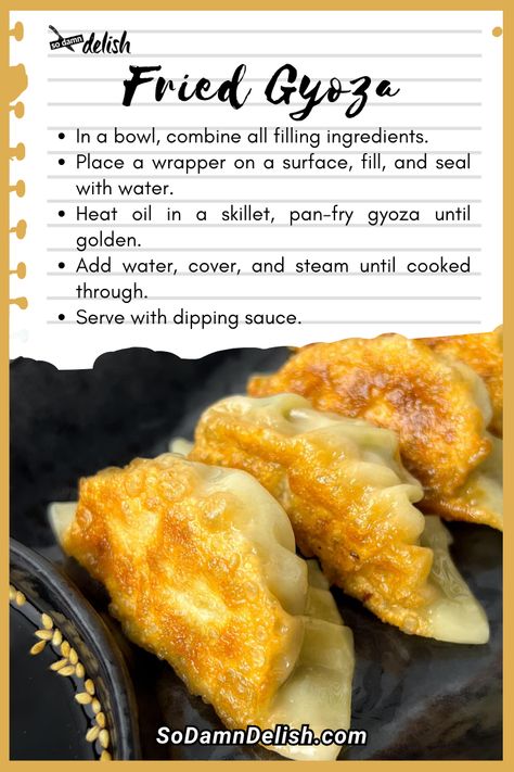 Fried Gyoza Beef Gyoza, Pork Gyoza Recipe, Fried Gyoza, Japanese Dumplings, Dumpling Recipes, Vegetarian Cabbage, Dumpling Recipe, Fried Pork, Dipping Sauce