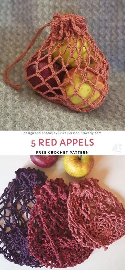 5 Red Appels Free Crochet Pattern Free Crochet Market Bag, Crochet Zig Zag, Crochet Market Bags, Diy Macrame Wall Hanging, Reusable Produce Bags, Free Crochet Bag, Crochet Market, Bags Pattern, Crochet Market Bag