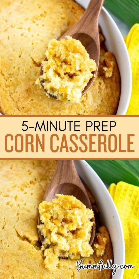 It doesn’t get easier than this 5-Minute-Prep Corn Casserole! All you need to do is dump all the ingredients into a bowl, mix, and pour into the baking dish. You can prepare it up to two days in advance and it turns out fluffy and delicious! Cornbread Corn Casserole, Corn Casseroles, Cooking Soul Food, Corn Recipes Side Dishes, Homemade Bisquick, Cornbread Recipes, Vegetable Casserole Recipes, Casserole Side Dishes, Mexican Cornbread