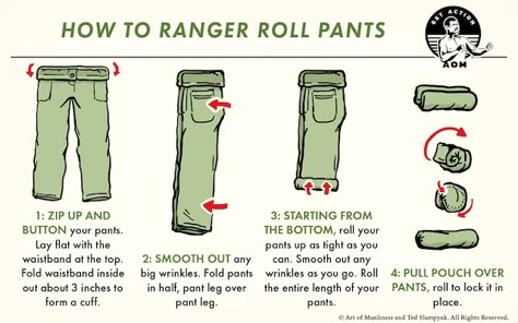 How to Pack a Bag Using the Ranger Roll - The Art of Manliness Ranger Roll Clothes, Ranger Roll, Roll Clothes, Packing Hacks Clothes, Survival Skills Life Hacks, Art Of Manliness, Survival Life Hacks, How To Fold, Diy Clothes Life Hacks