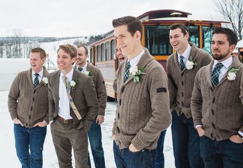 Casual Groom & Groomsmen Attire // Lauren Fair photography // http://blog.theknot.com/2013/12/16/a-cozy-and-glitzy-winter-wedding/ Groomsmen Sweaters, Wedding Reception Outfit, Wedding Parties Pictures, Casual Grooms, College Wedding, Glam Bride, Reception Outfit, Wedding Party Shirts, Wedding Party Outfits