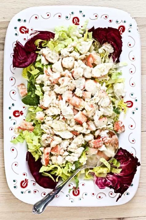 Alaska King Crab Salad Recipe. Simple. Easy, Delicious! A must try recipe that truly highlights the seafood. Served with a light vinaigrette. King Crab Salad, Crab Salad Sandwich, Alaskan King Crab, Crab Salad Recipe, Radicchio Salad, Bisque Recipe, Delicious Seafood Recipes, Shrimp And Broccoli, King Food